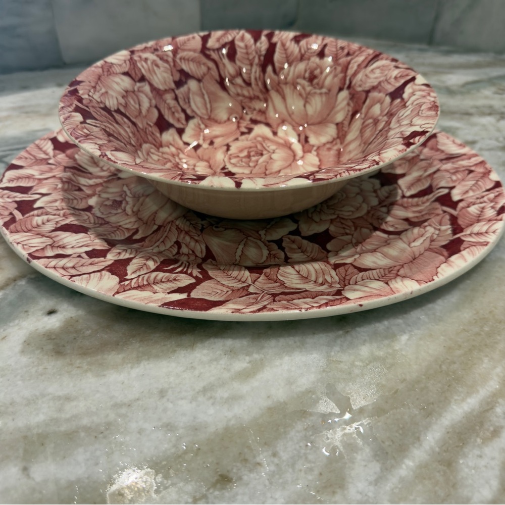 Myott Son Bermuda Pink 9” Serving Bowl 13” Serving Platter England Set of 2